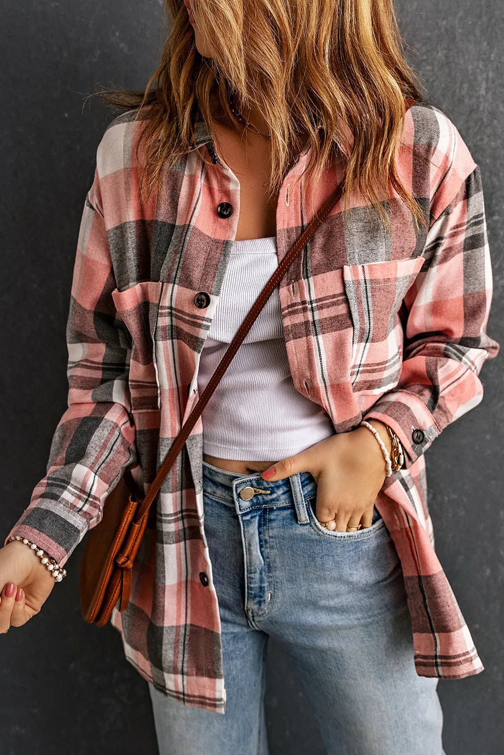 * APP EXCLUSIVE* Plaid Dropped Shoulder Longline Shirt