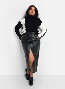 Ainslee Vegan Leather Midi Bodycon Skirt - Black