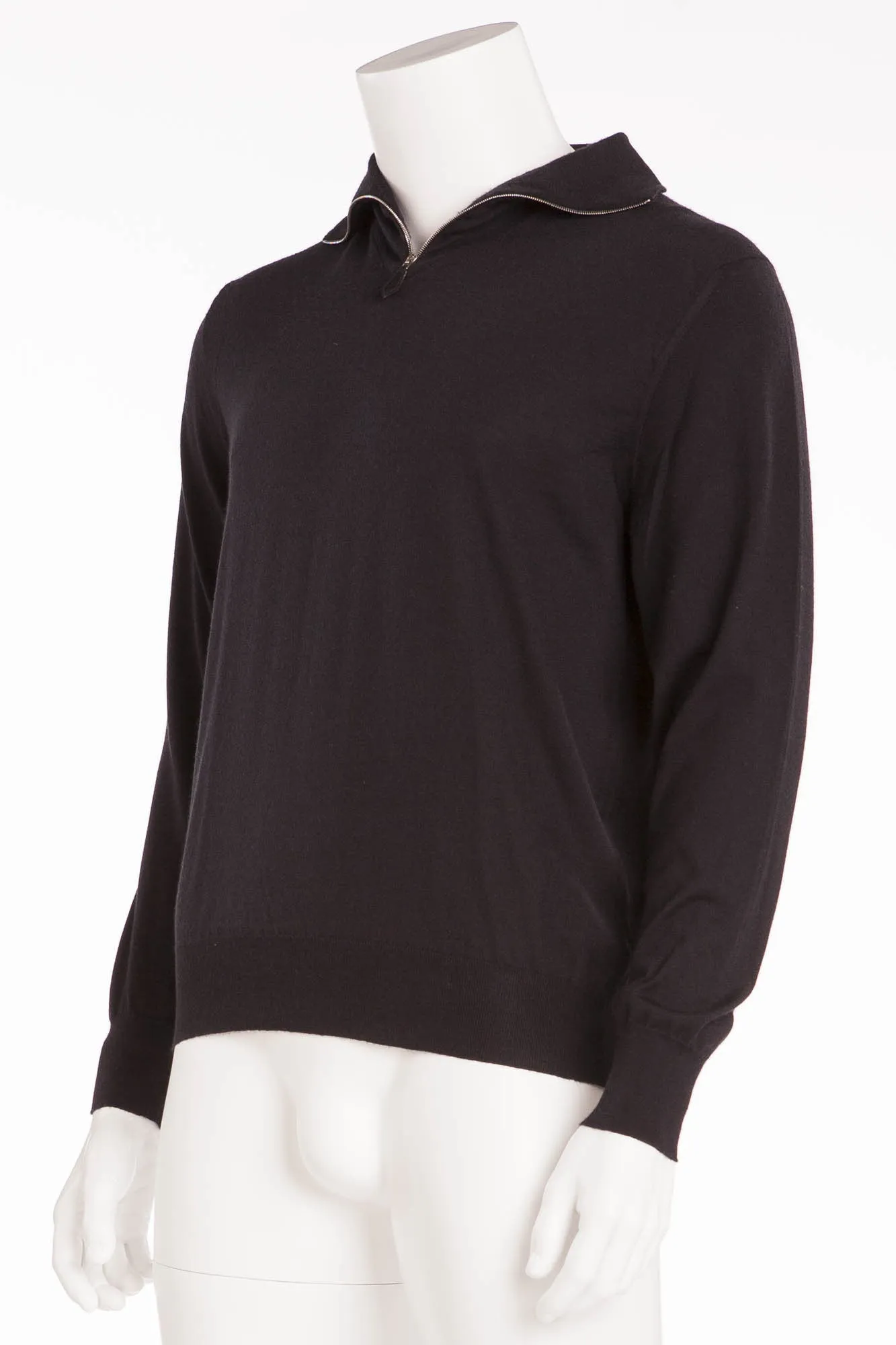 Authentic Hermes - Black Long Sleeve Zip Neck Cashmere - XL