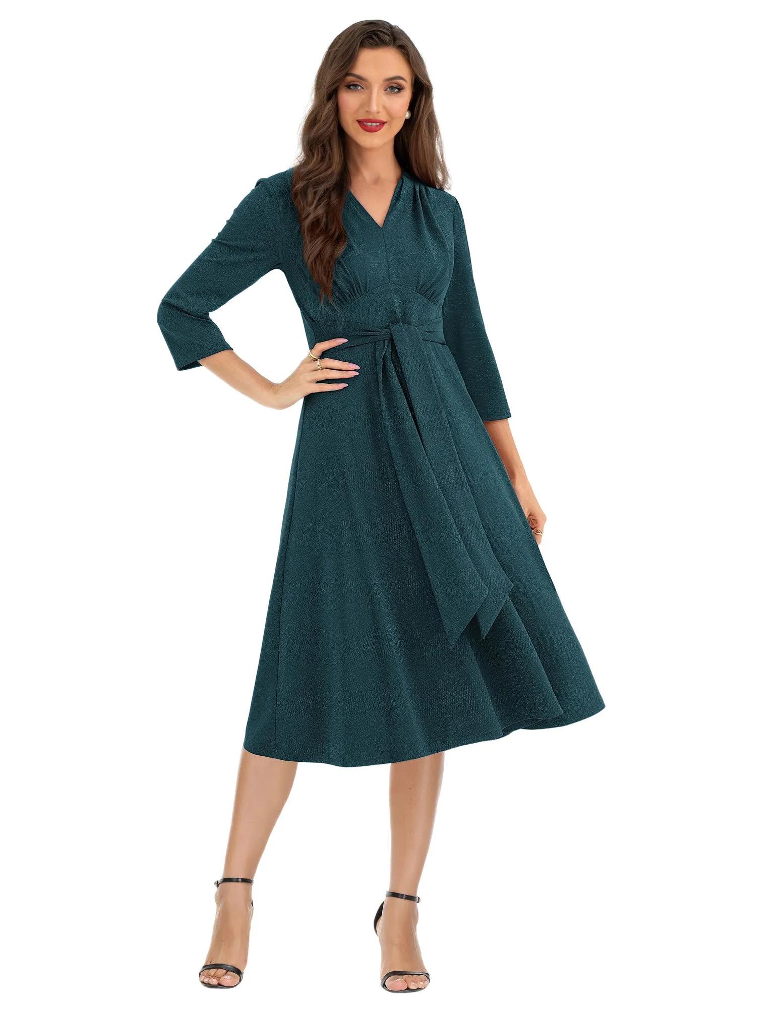 BP Women Vintage Empire Waist Dress 3/4 Sleeve V-Neck Flared A-Line Dress