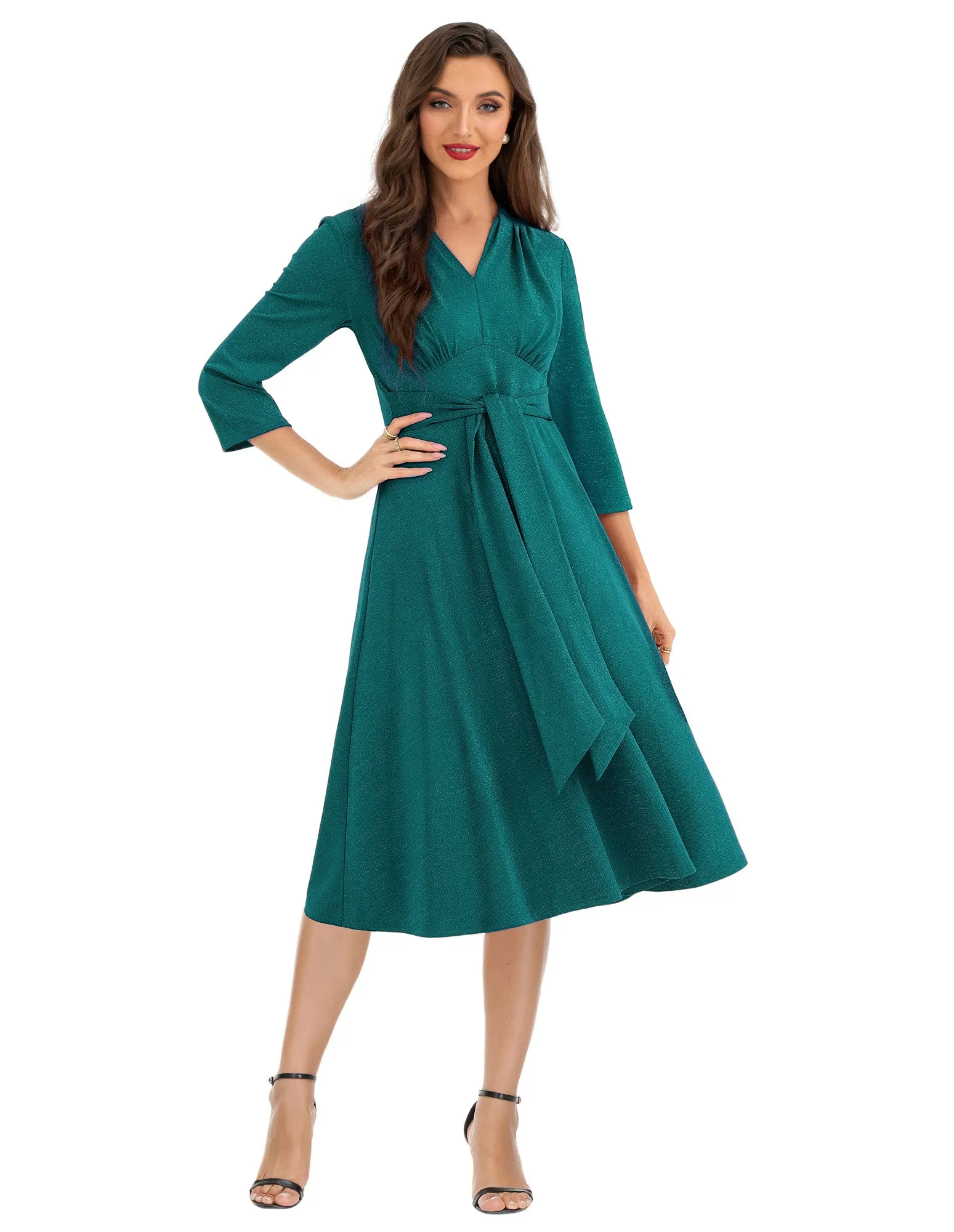 BP Women Vintage Empire Waist Dress 3/4 Sleeve V-Neck Flared A-Line Dress