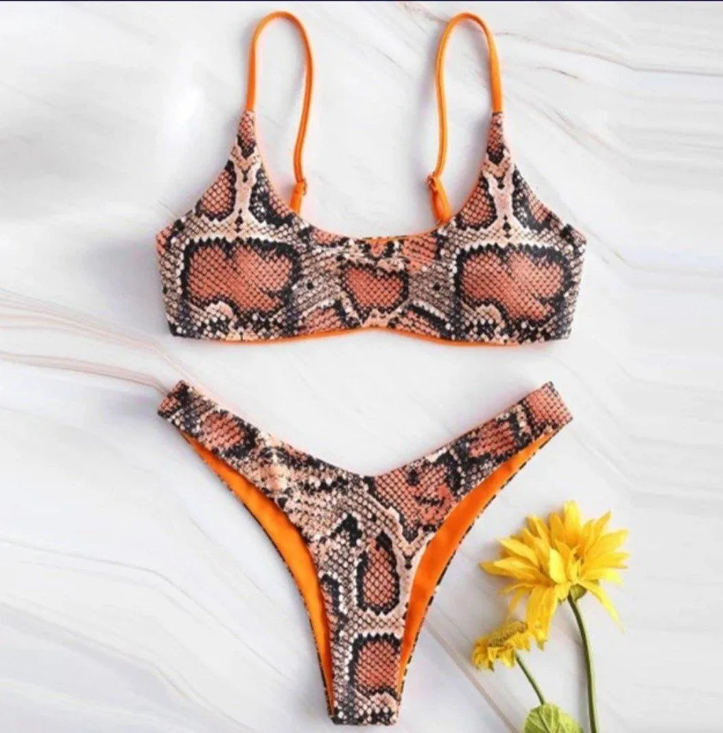 Brazilian Bikini Top Snake Print Reversible