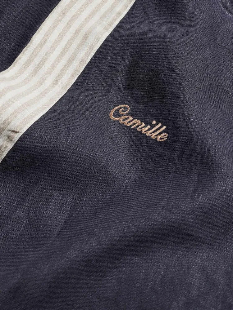 Custom Linen Robe in Navy   Stripes