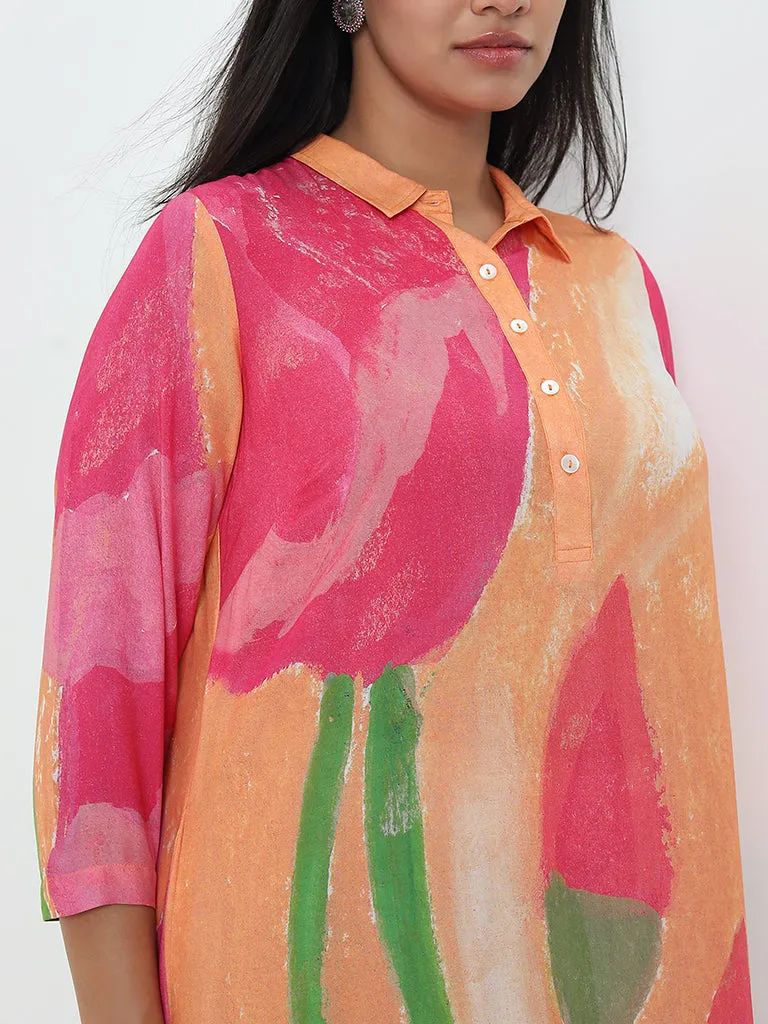 Diza Floral Design Mustard A-Line Kurta