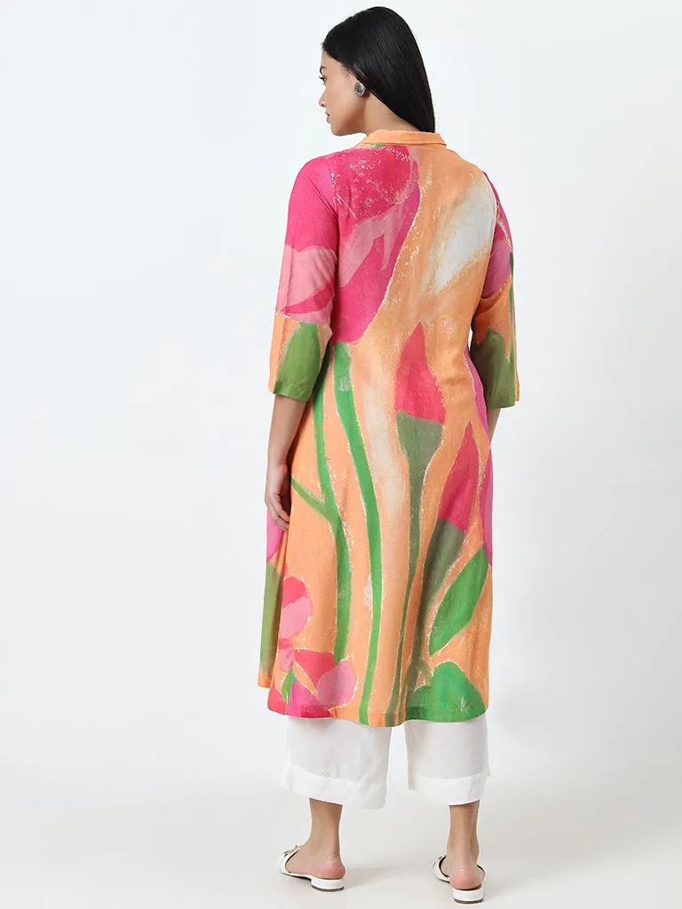 Diza Floral Design Mustard A-Line Kurta