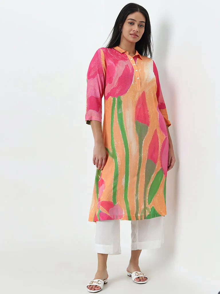 Diza Floral Design Mustard A-Line Kurta