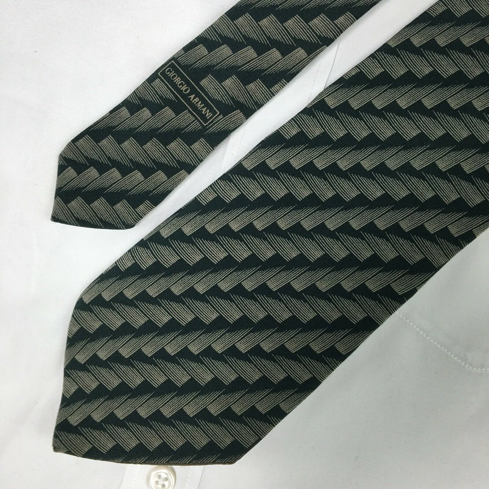 GIORGIO ARMANI Mens Cravatte Green Brushstroke Print 100% Italian Silk Neck Tie 56”