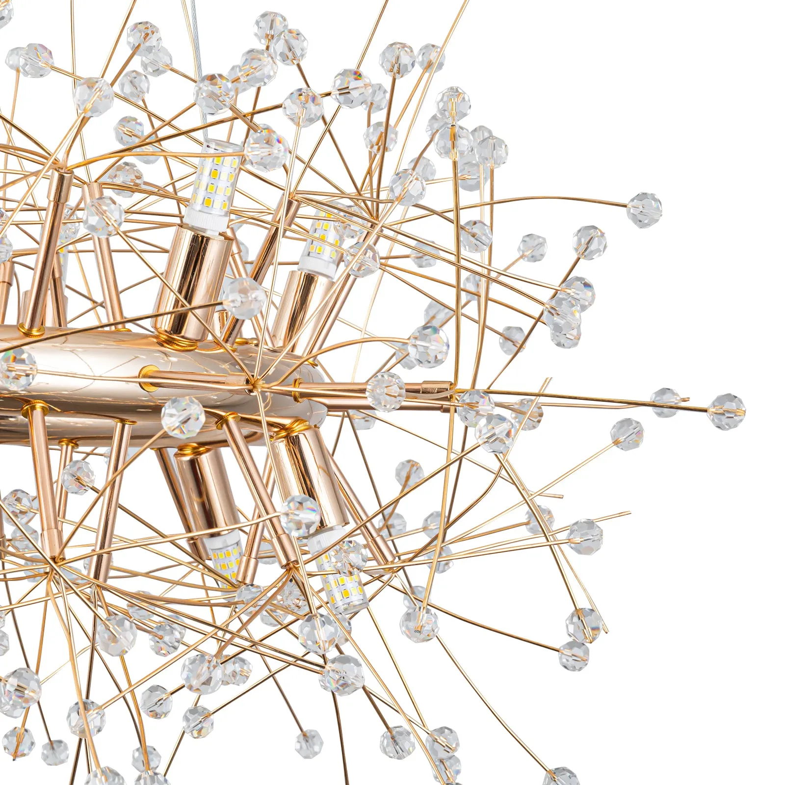 Glowlings 12-Light 29"Wide French Vintage Wagon Wheel Round Dandelion Shape Sputnik Crystal Chandelier