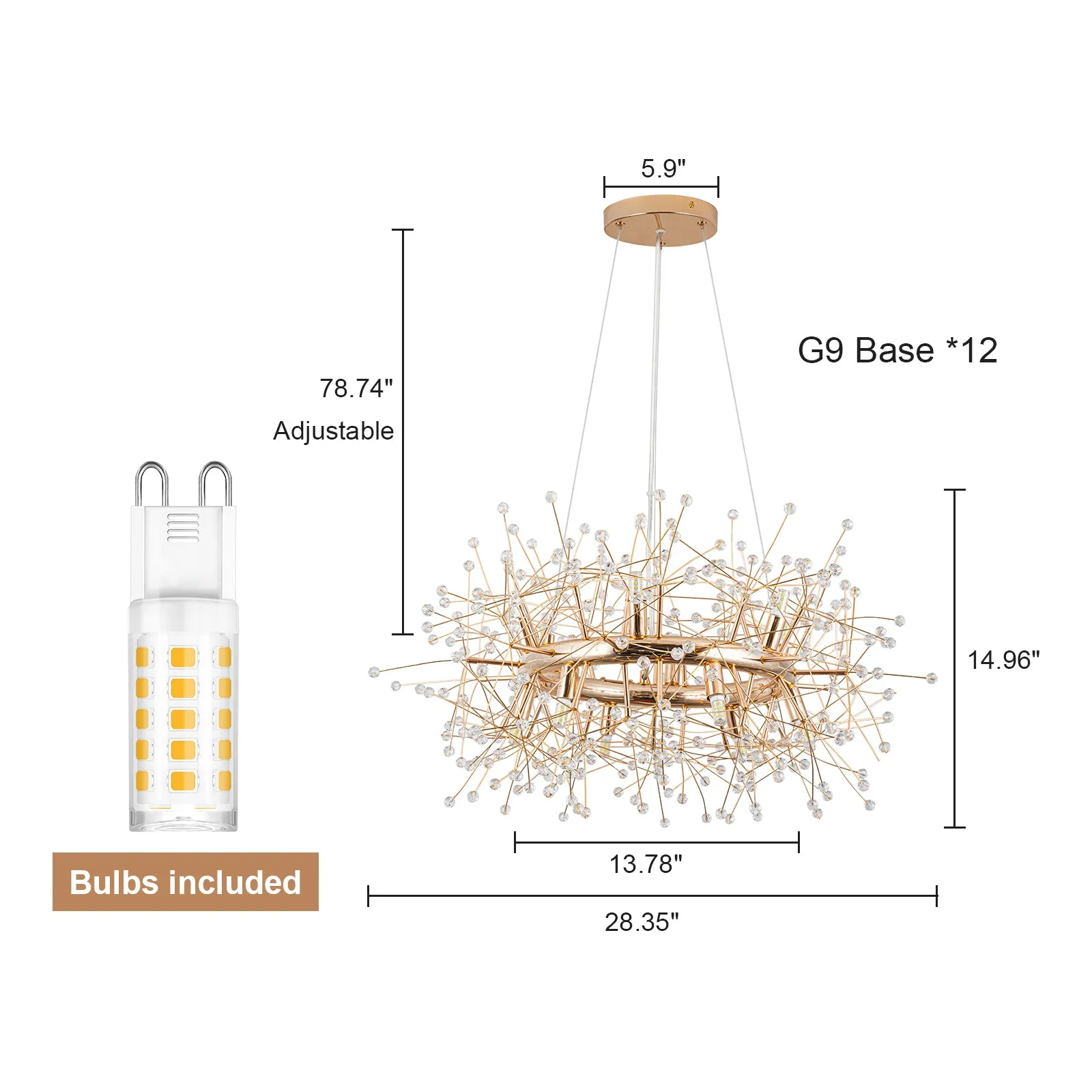 Glowlings 12-Light 29"Wide French Vintage Wagon Wheel Round Dandelion Shape Sputnik Crystal Chandelier