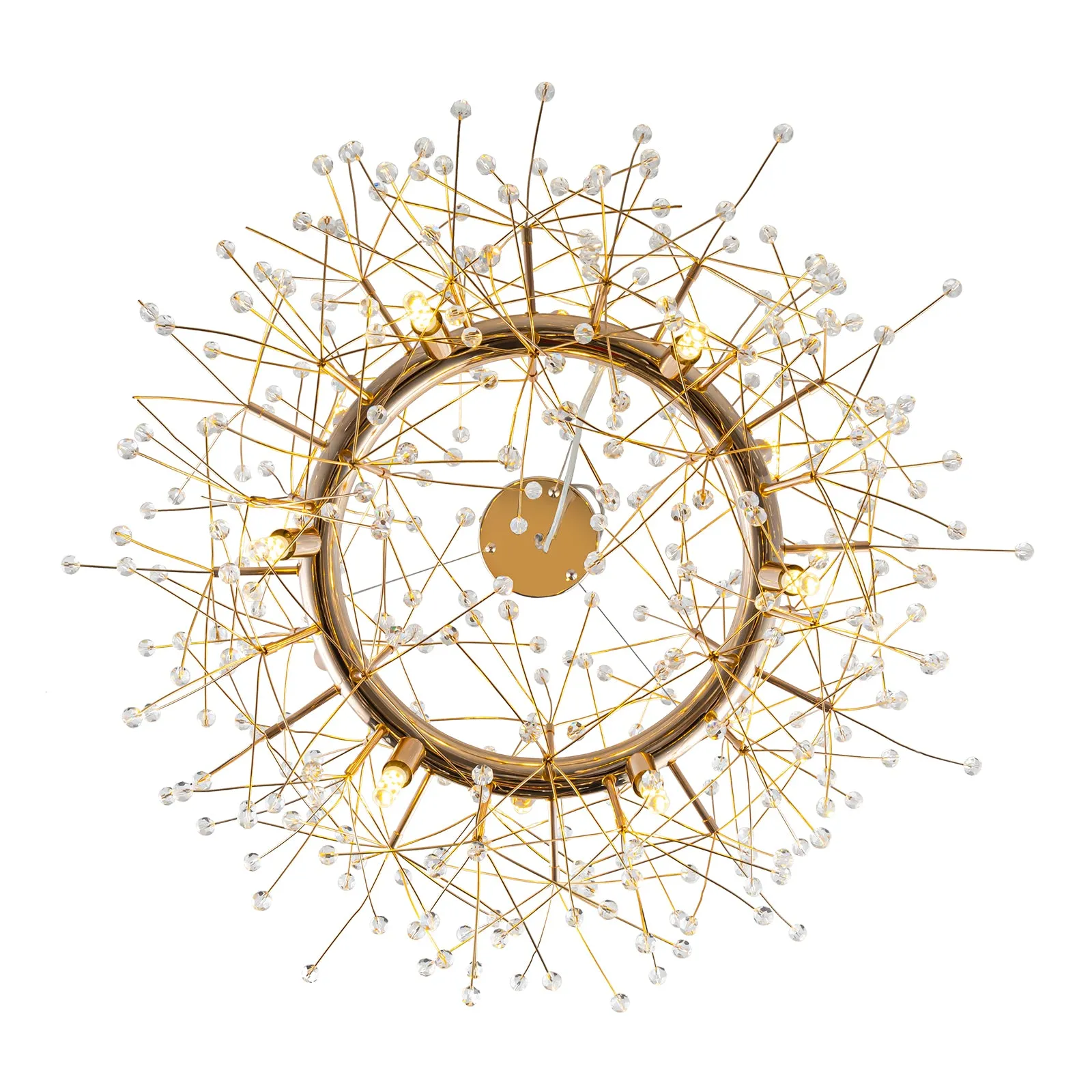 Glowlings 12-Light 29"Wide French Vintage Wagon Wheel Round Dandelion Shape Sputnik Crystal Chandelier