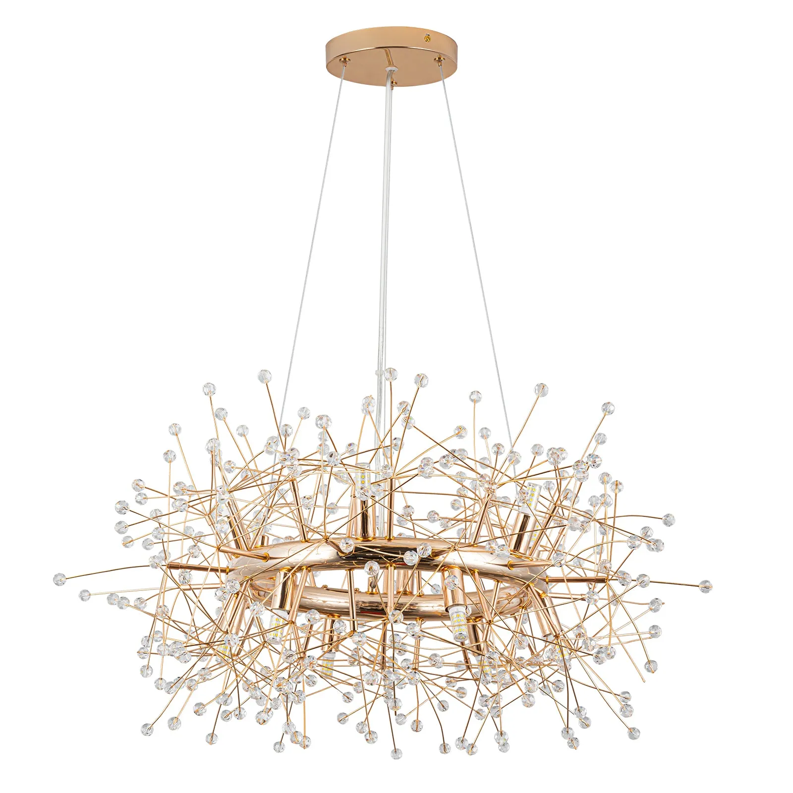 Glowlings 12-Light 29"Wide French Vintage Wagon Wheel Round Dandelion Shape Sputnik Crystal Chandelier