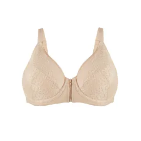Grace - Peach Silk & Organic Cotton Lace Front Zip Wired Bra