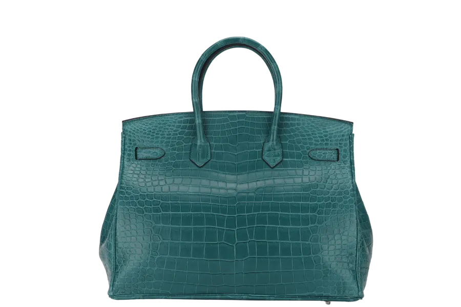 HERMES BIRKIN 35 MALACHITE MATTE POROSUS PALLADIUM HARDWARE STAMP T (2015) WITH LOCK&KEYS, DUST COVER AND RAINCOAT
