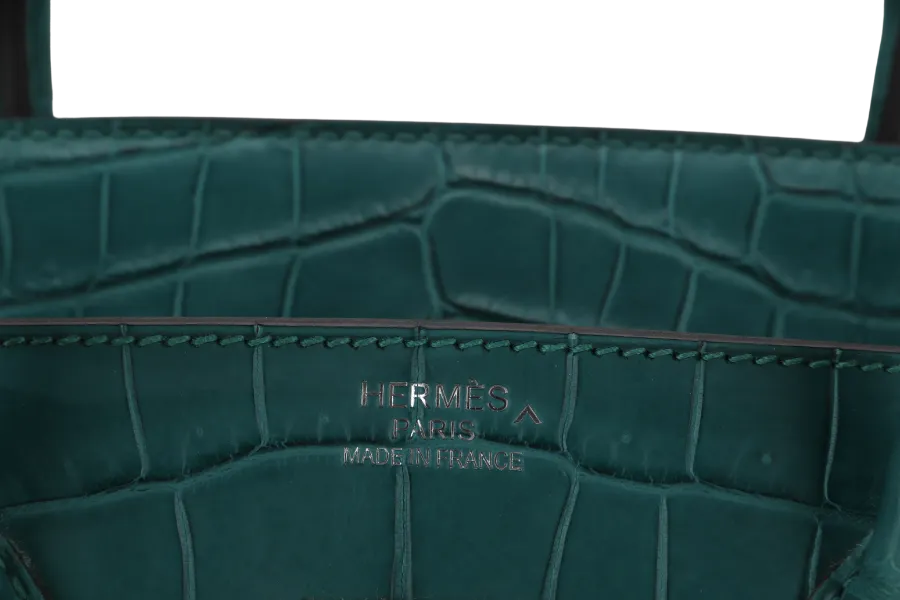 HERMES BIRKIN 35 MALACHITE MATTE POROSUS PALLADIUM HARDWARE STAMP T (2015) WITH LOCK&KEYS, DUST COVER AND RAINCOAT