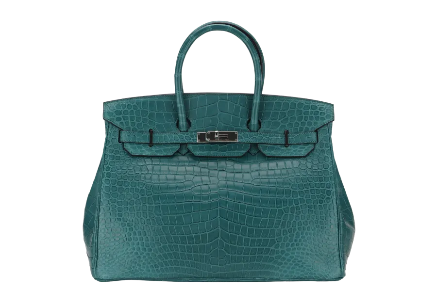 HERMES BIRKIN 35 MALACHITE MATTE POROSUS PALLADIUM HARDWARE STAMP T (2015) WITH LOCK&KEYS, DUST COVER AND RAINCOAT