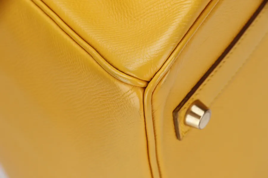 HERMES BIRKIN 35 (STAMP Z CIRCLE) YELLOW MUSTARD COURCHEVAL LEATHER GOLD HARDWARE WITH KEYS&LOCK, RAINCOAT & DUST COVER