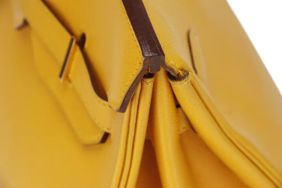 HERMES BIRKIN 35 (STAMP Z CIRCLE) YELLOW MUSTARD COURCHEVAL LEATHER GOLD HARDWARE WITH KEYS&LOCK, RAINCOAT & DUST COVER