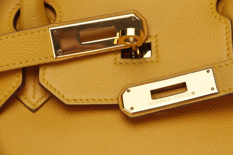 HERMES BIRKIN 35 (STAMP Z CIRCLE) YELLOW MUSTARD COURCHEVAL LEATHER GOLD HARDWARE WITH KEYS&LOCK, RAINCOAT & DUST COVER