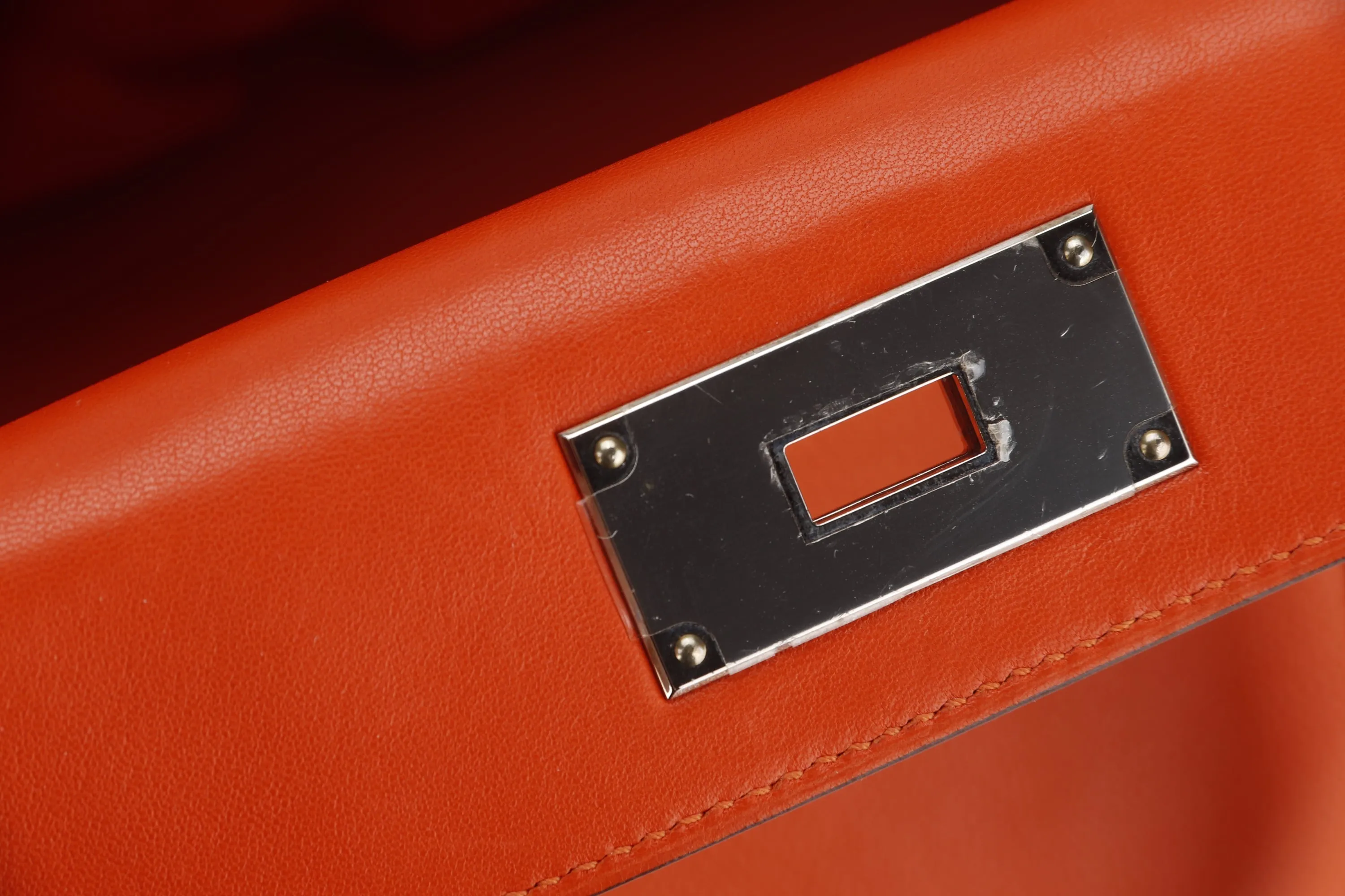 HERMES TOOLBOX 26 (STAMP Q) FEU EVERCOLOR LEATHER SILVER HARDWARE, WITH STRAP, LOCK, KEYS, RAINCOAT, DUST COVER &  BOX