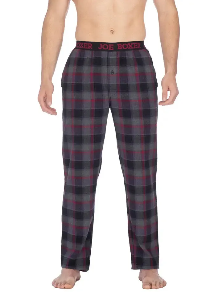 Joe Boxer Mens Black/Grey/Red Flannel Logo Elastic Pant