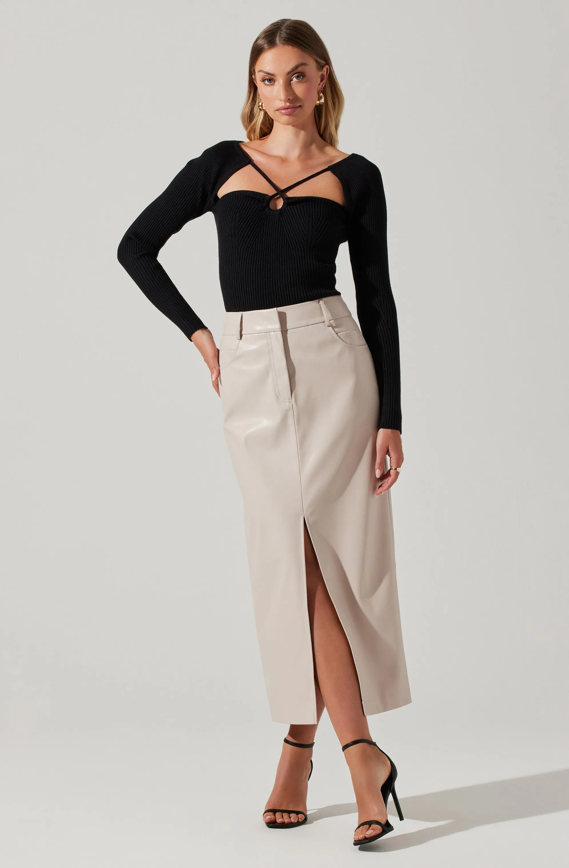 Karolyna Faux Leather Midi Skirt