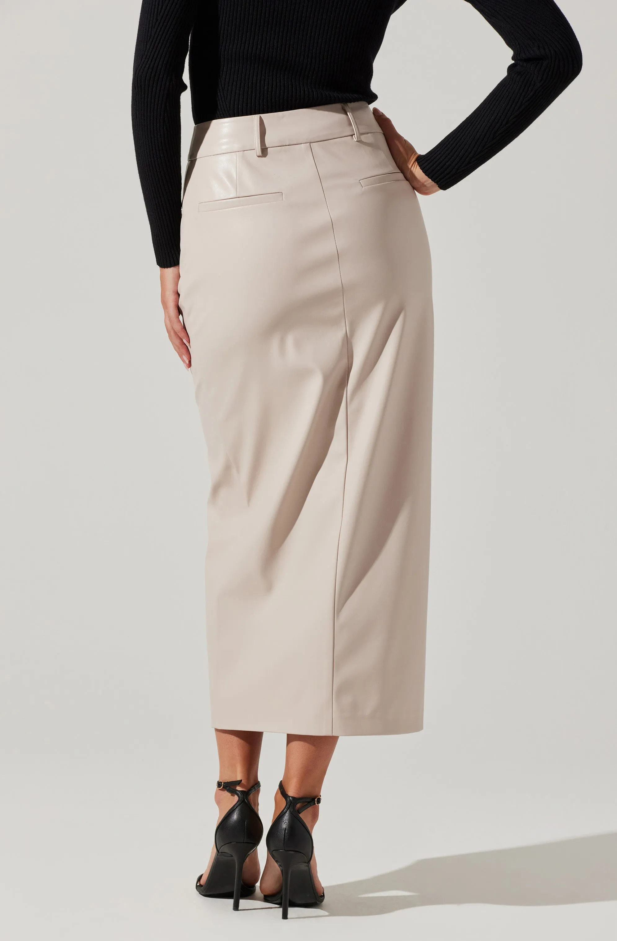 Karolyna Faux Leather Midi Skirt