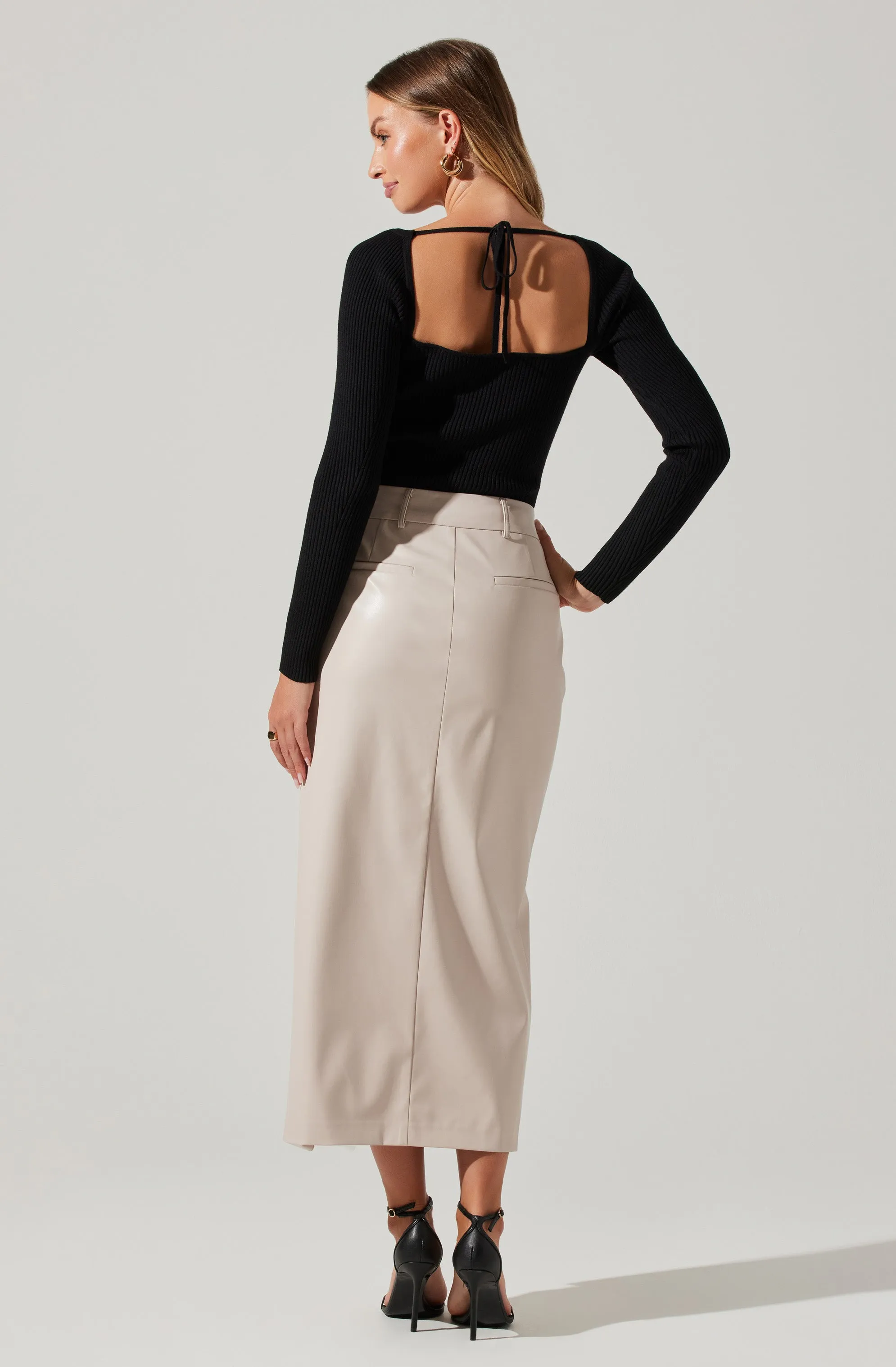 Karolyna Faux Leather Midi Skirt
