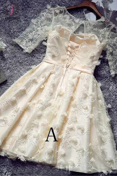 Kateprom Princess Half Sleeves Short Homecoming Dress with Flowers,Unique Short Cocktail Dress KPH0292