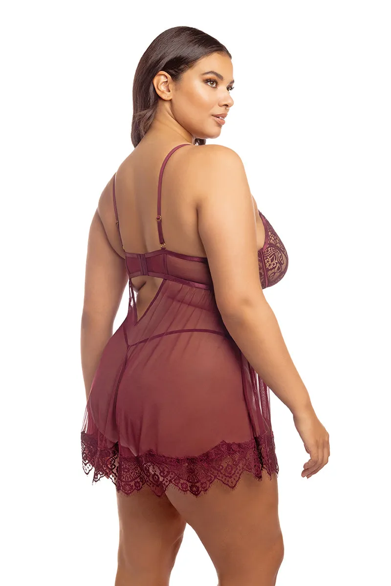 Kiss Me More Eyelash Lace Babydoll in Windsor Wine