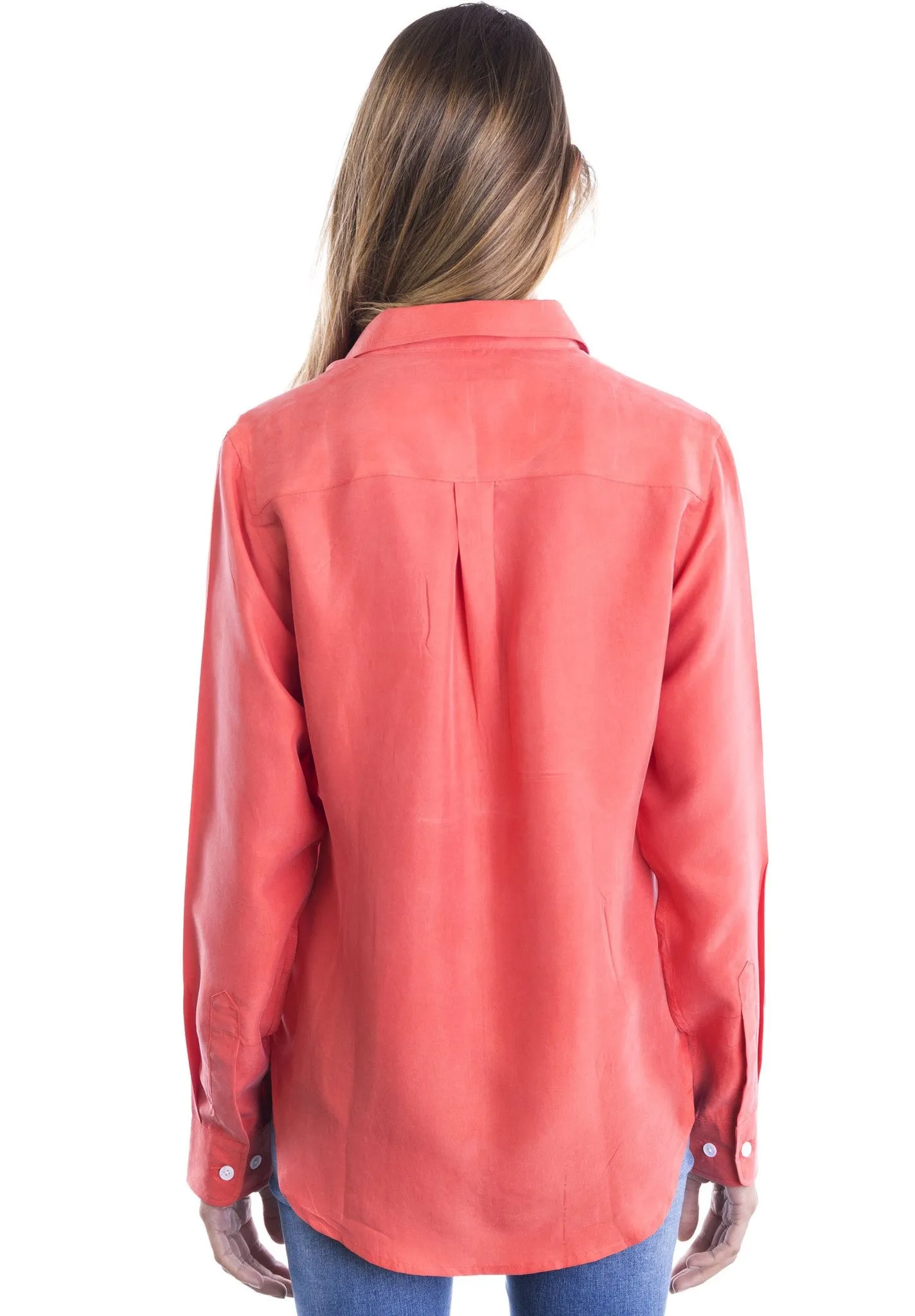 Lete-Silk Coral Relaxed Fit Sand Washed Silk Shirt