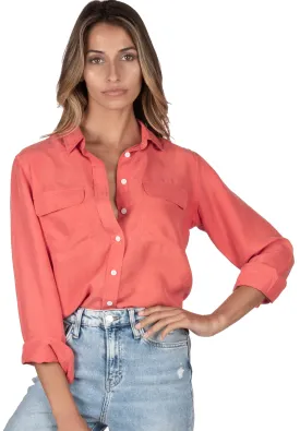 Lete-Silk Coral Relaxed Fit Sand Washed Silk Shirt