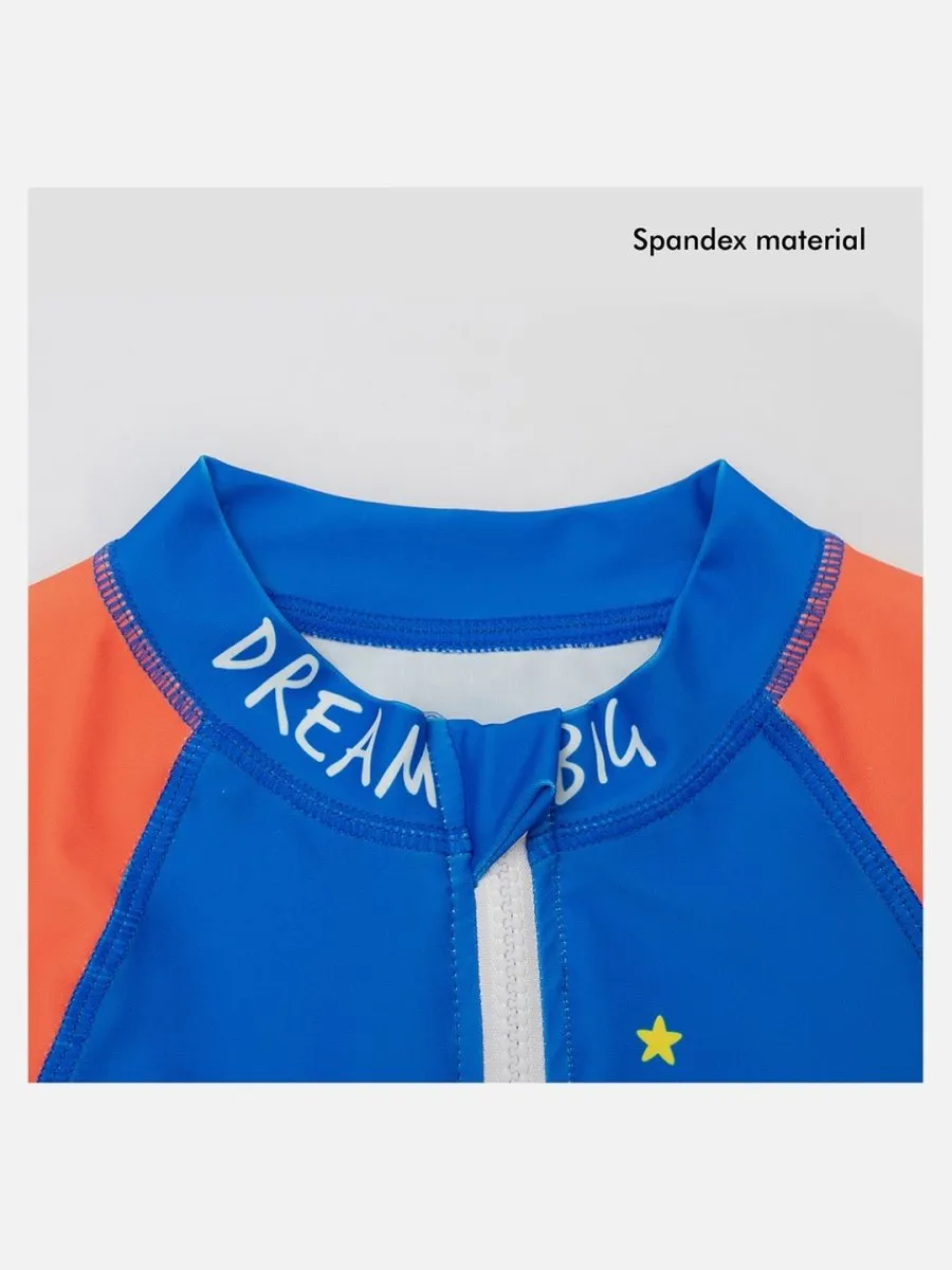 Little Surprise Box,2 pcs Shirt & Shorts set LSB Blue & Orange Space Swimwear Knee length for Kids with UPF 30 