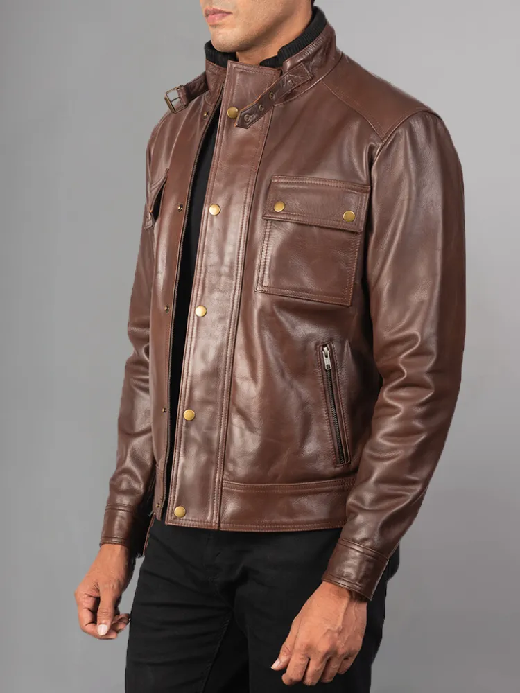 Mens Cafe Racer Distressed Brown Jacket