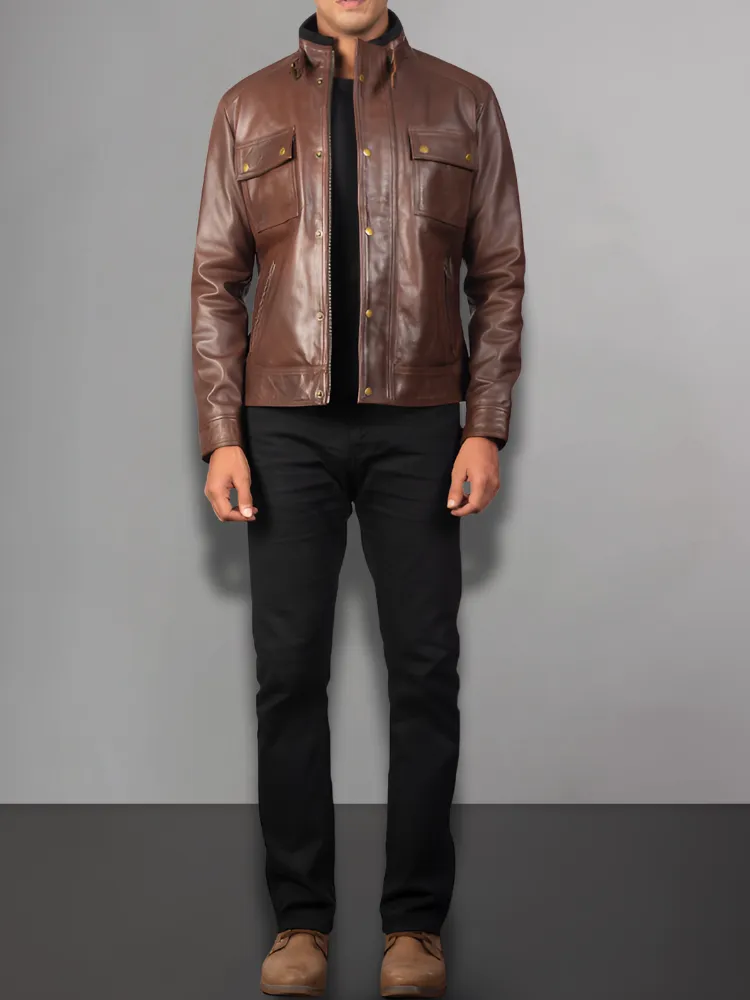 Mens Cafe Racer Distressed Brown Jacket