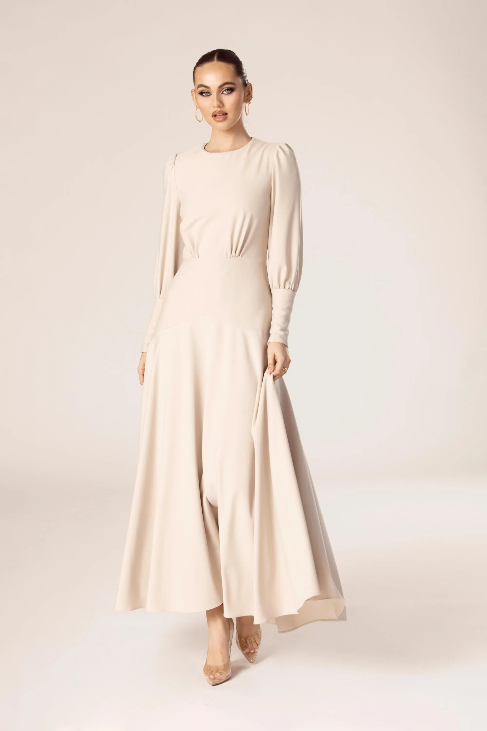 Naida Flounce Maxi Dress - Biscotti Beige