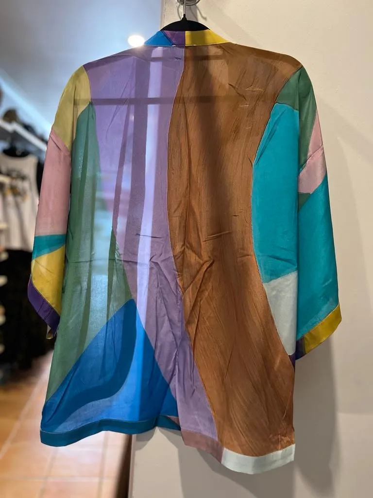 Short Silk Kimono - Rainbows Make You Happy