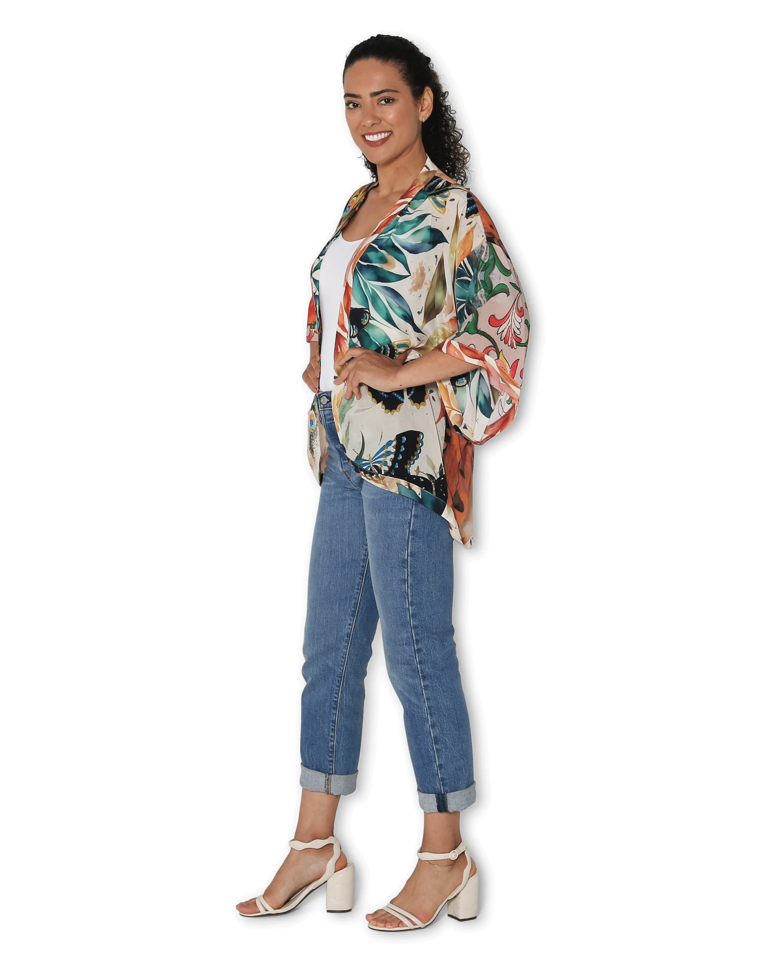 Short Silk Kimono - Splendour of a Peacock Garden