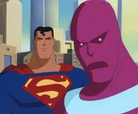 Superman the Animated Series Original Production Cel on Original Background: Superman and Parasite