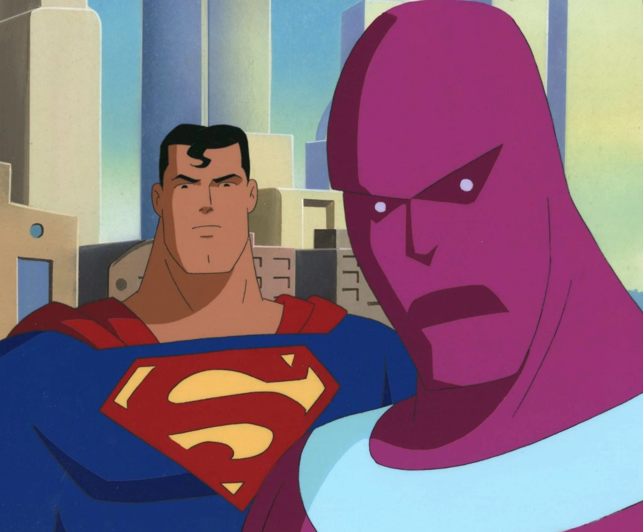 Superman the Animated Series Original Production Cel on Original Background: Superman and Parasite