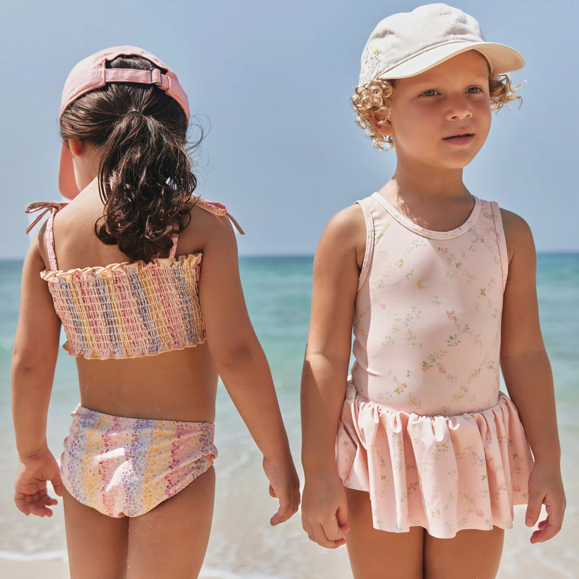 Swimsuit Erna - powder checked flowers